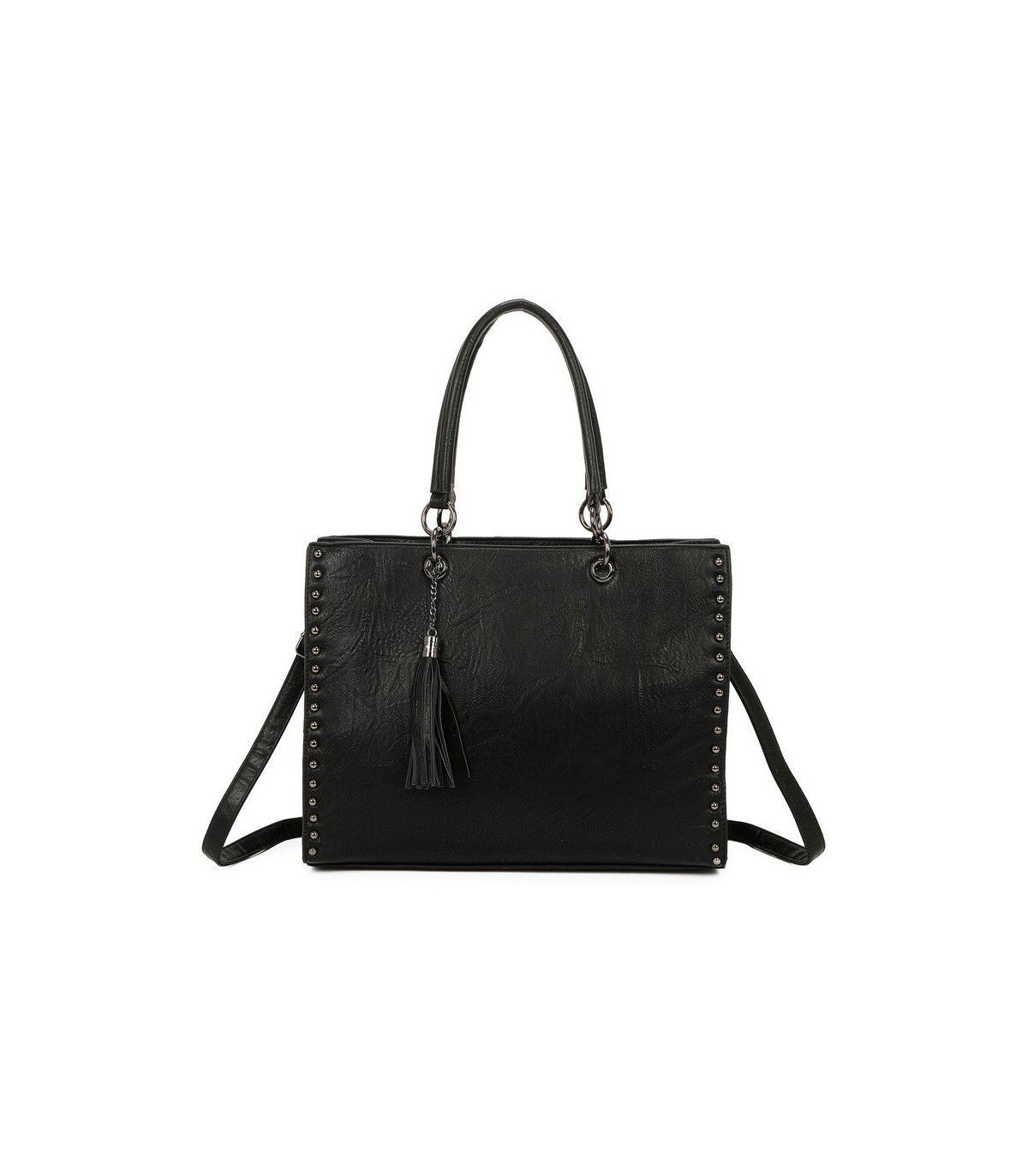 T11701 - Bolso con neceser y borla rectangular con acabados metálicos