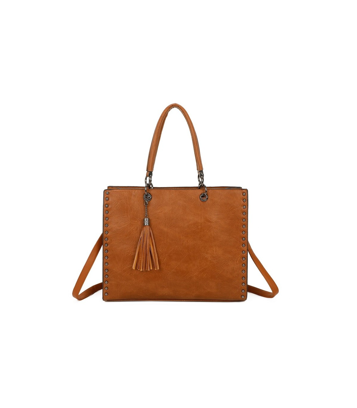 T11701 - Bolso con neceser y borla rectangular con acabados metálicos