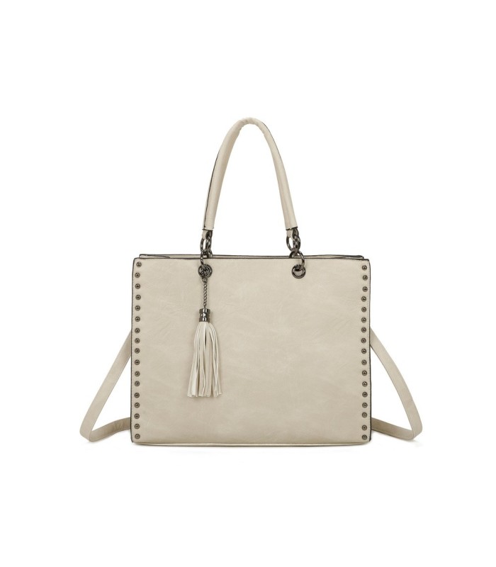 T11701 - Bolso con neceser y borla rectangular con acabados metálicos