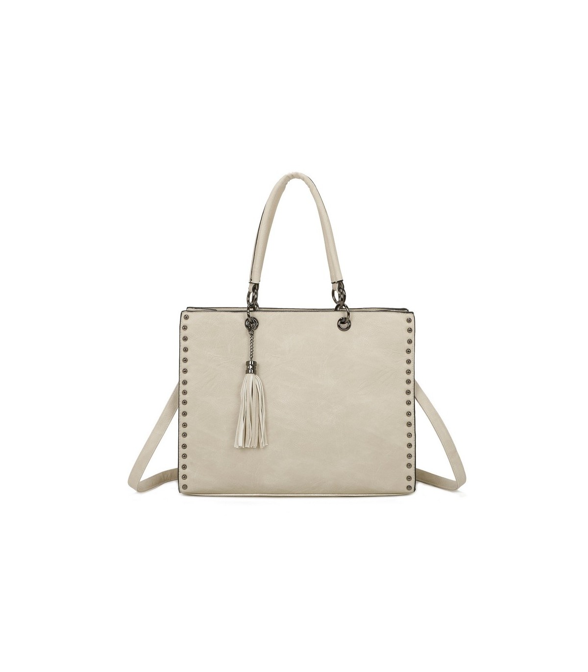 T11701 - Bolso con neceser y borla rectangular con acabados metálicos