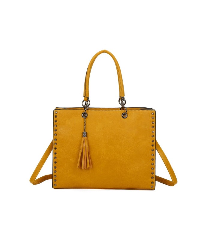T11701 - Bolso con neceser y borla rectangular con acabados metálicos