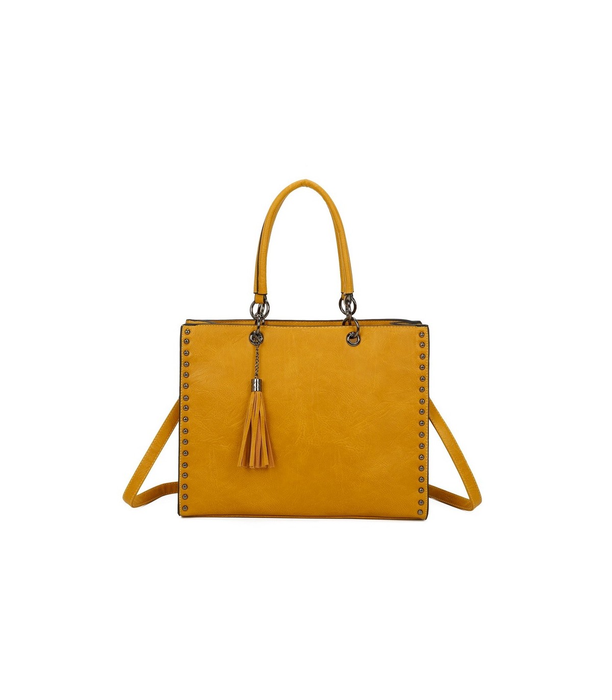 T11701 - Bolso con neceser y borla rectangular con acabados metálicos
