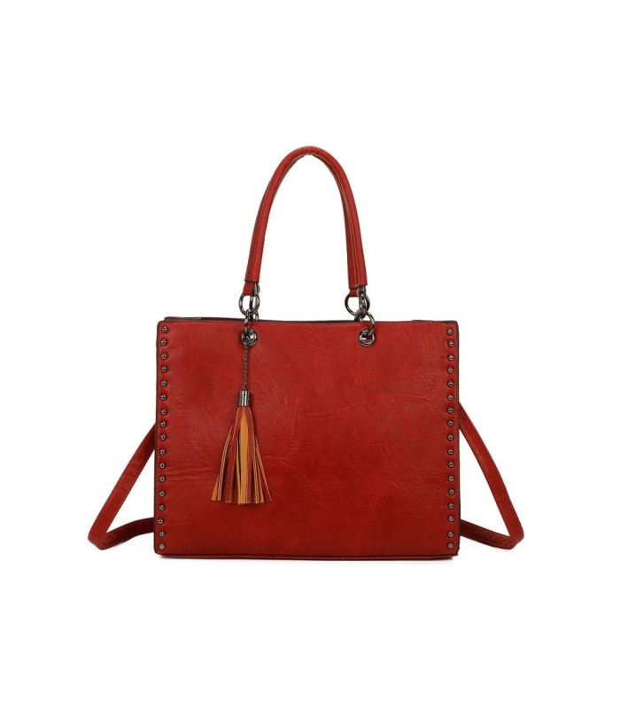 T11701 - Bolso con neceser y borla rectangular con acabados metálicos
