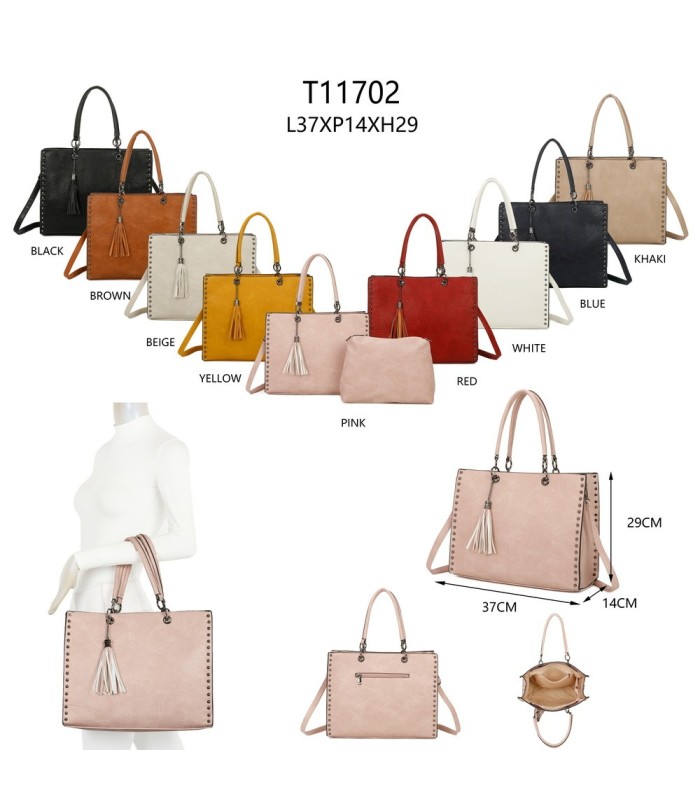 T11702 - Bolso cuadrado con borla y tachuelas