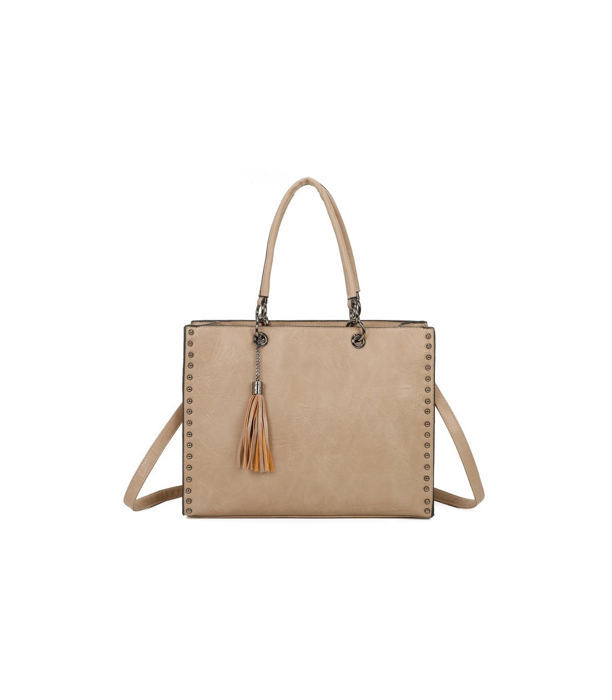 T11702 - Bolso cuadrado con borla y tachuelas