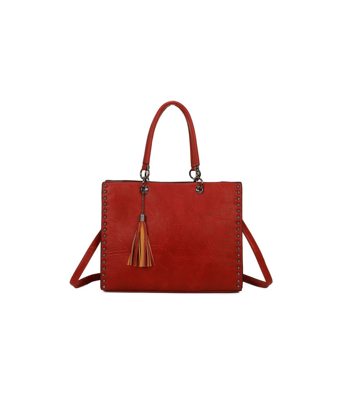 T11702 - Bolso cuadrado con borla y tachuelas