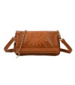 T11523 - Bolso con bordado de sol y bandolera trenzada de metal