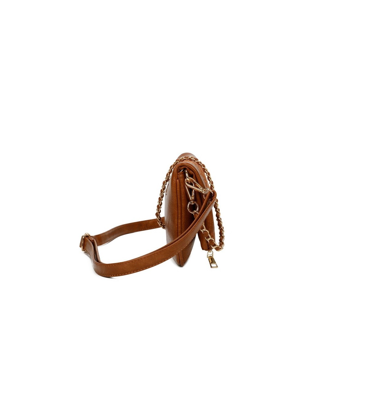 T11523 - Bolso con bordado de sol y bandolera trenzada de metal