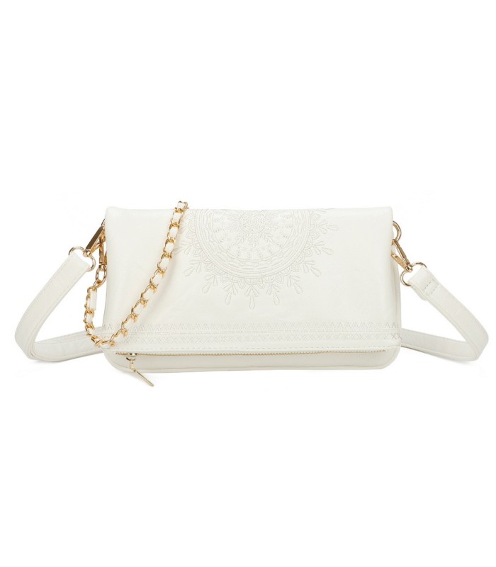 T11523 - Bolso con bordado de sol y bandolera trenzada de metal