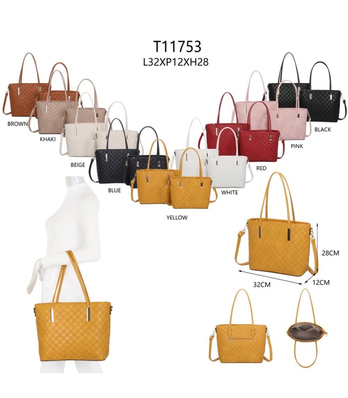 T11753 - Bolso conjunto con bandolera y textura ajedrezada
