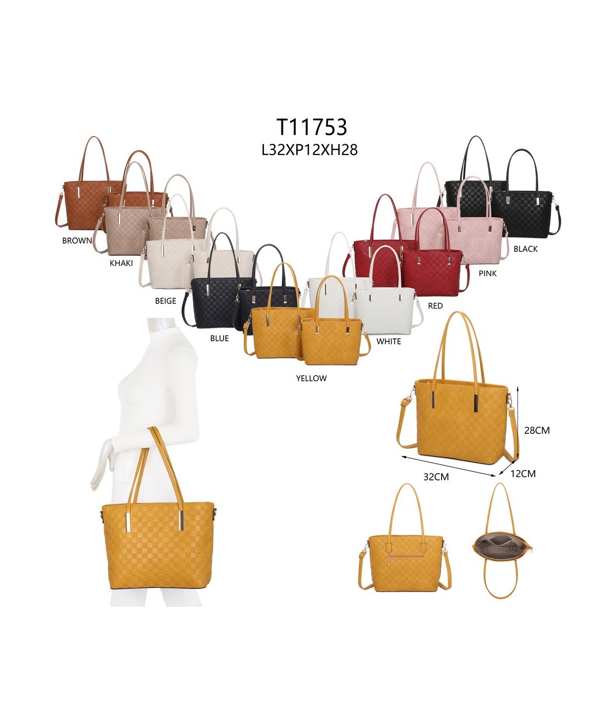 T11753 - Bolso conjunto con bandolera y textura ajedrezada