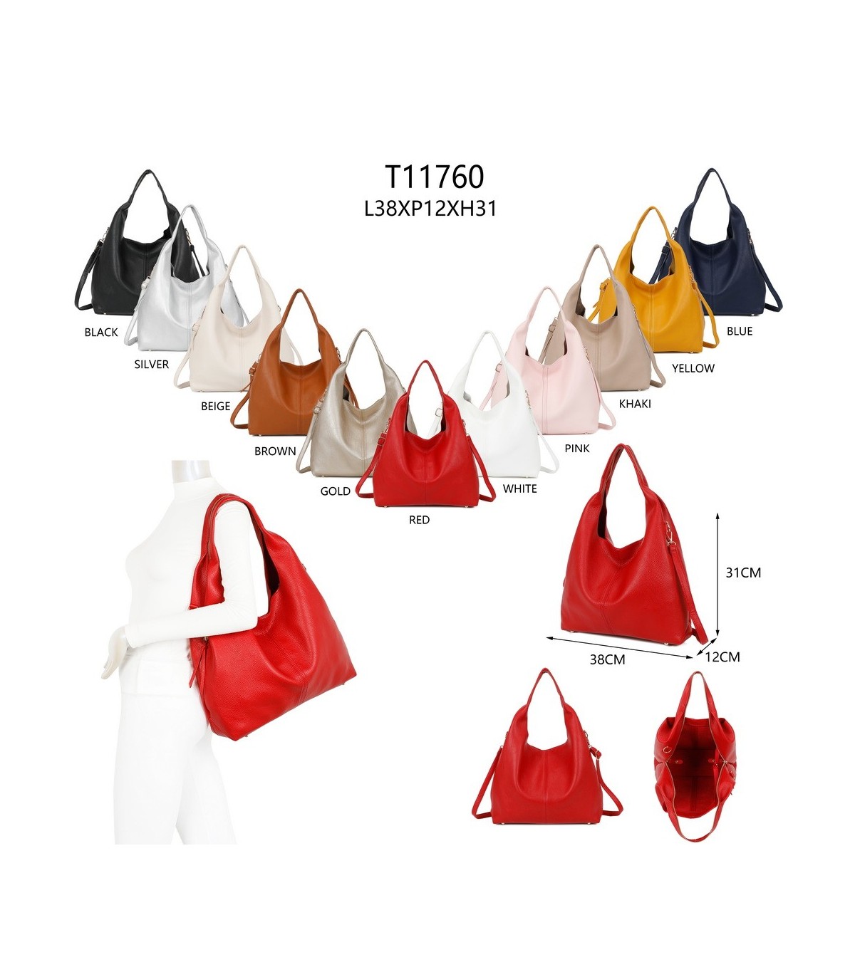 T11760 - Bolso de asa fijada al bolso con bandolera y gran capadidad