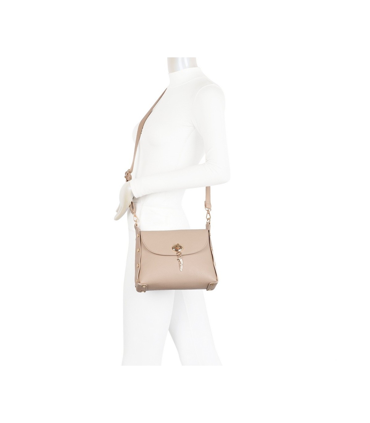 T11768 - Bolso pequeño con adorno de pluma dorada