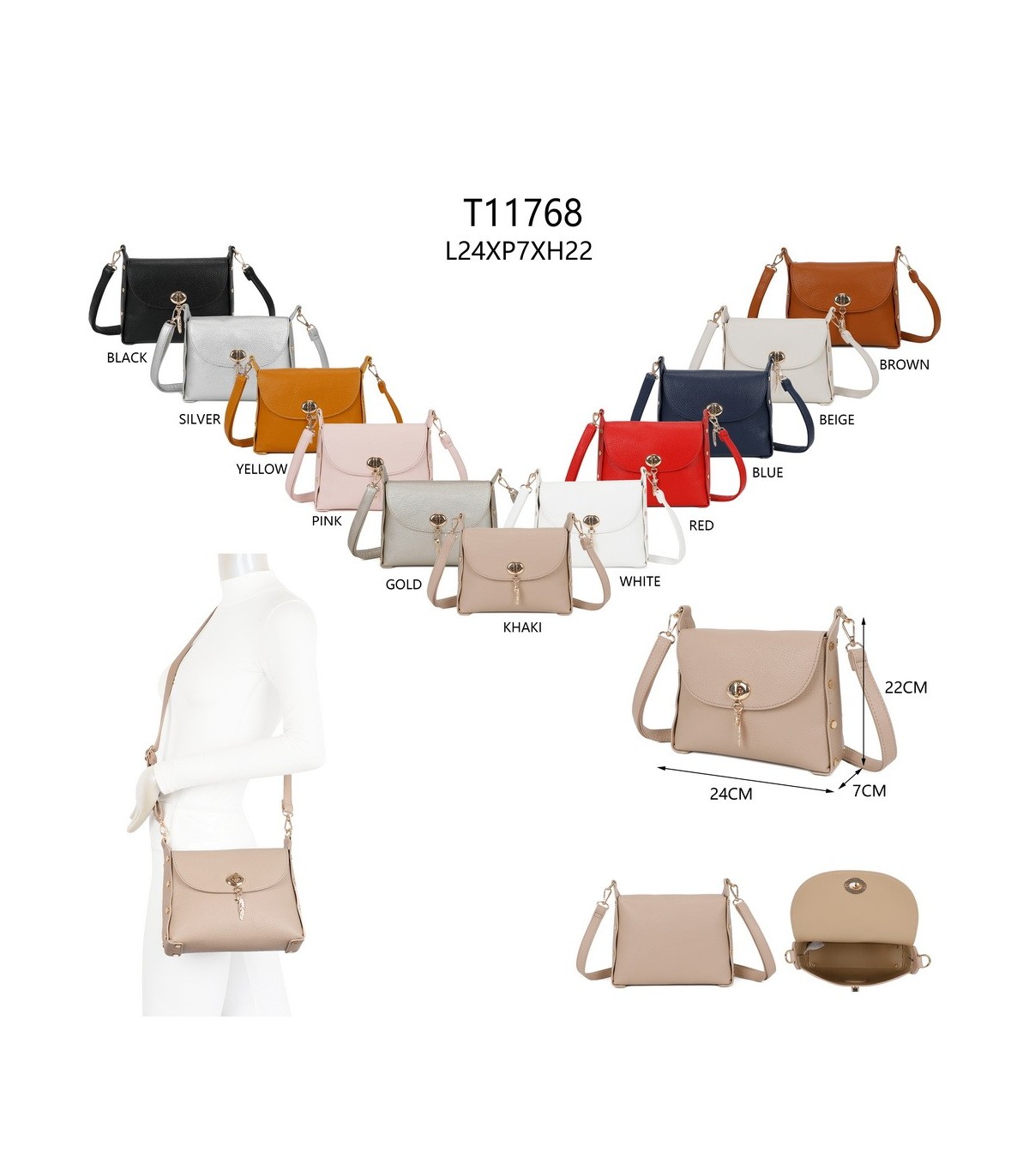 T11768 - Bolso pequeño con adorno de pluma dorada