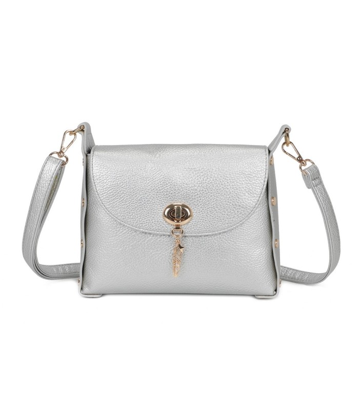 T11768 - Bolso pequeño con adorno de pluma dorada
