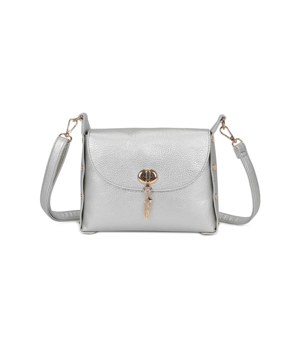 T11768 - Bolso pequeño con adorno de pluma dorada
