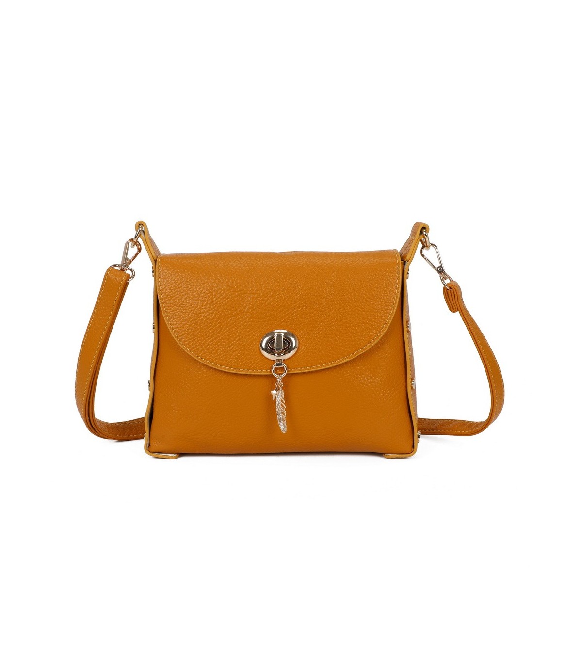 T11768 - Bolso pequeño con adorno de pluma dorada