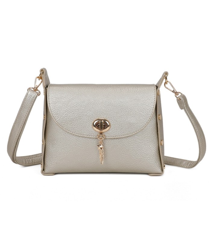 T11768 - Bolso pequeño con adorno de pluma dorada