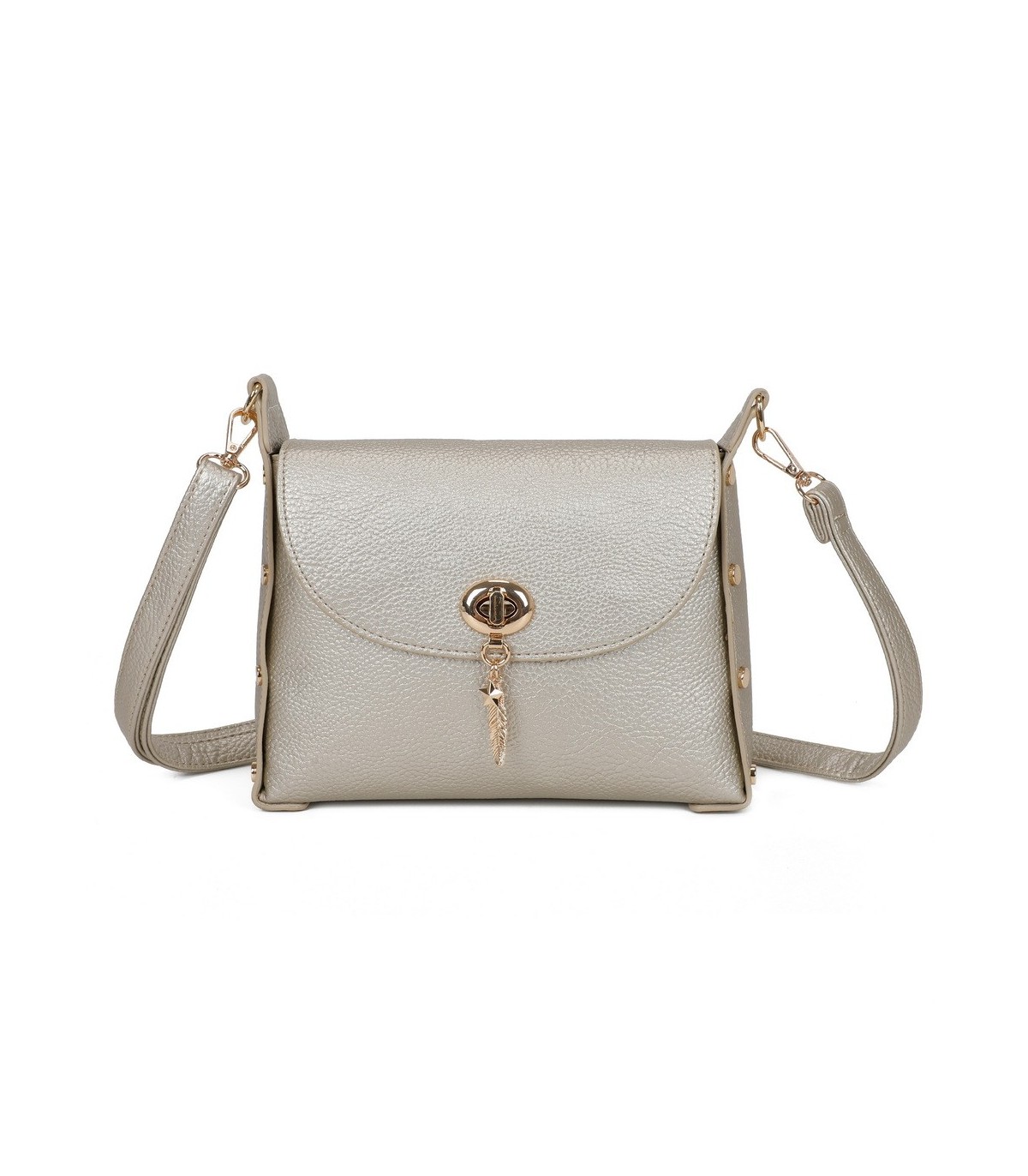 T11768 - Bolso pequeño con adorno de pluma dorada