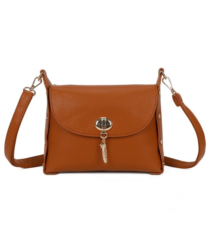 T11768 - Bolso pequeño con adorno de pluma dorada