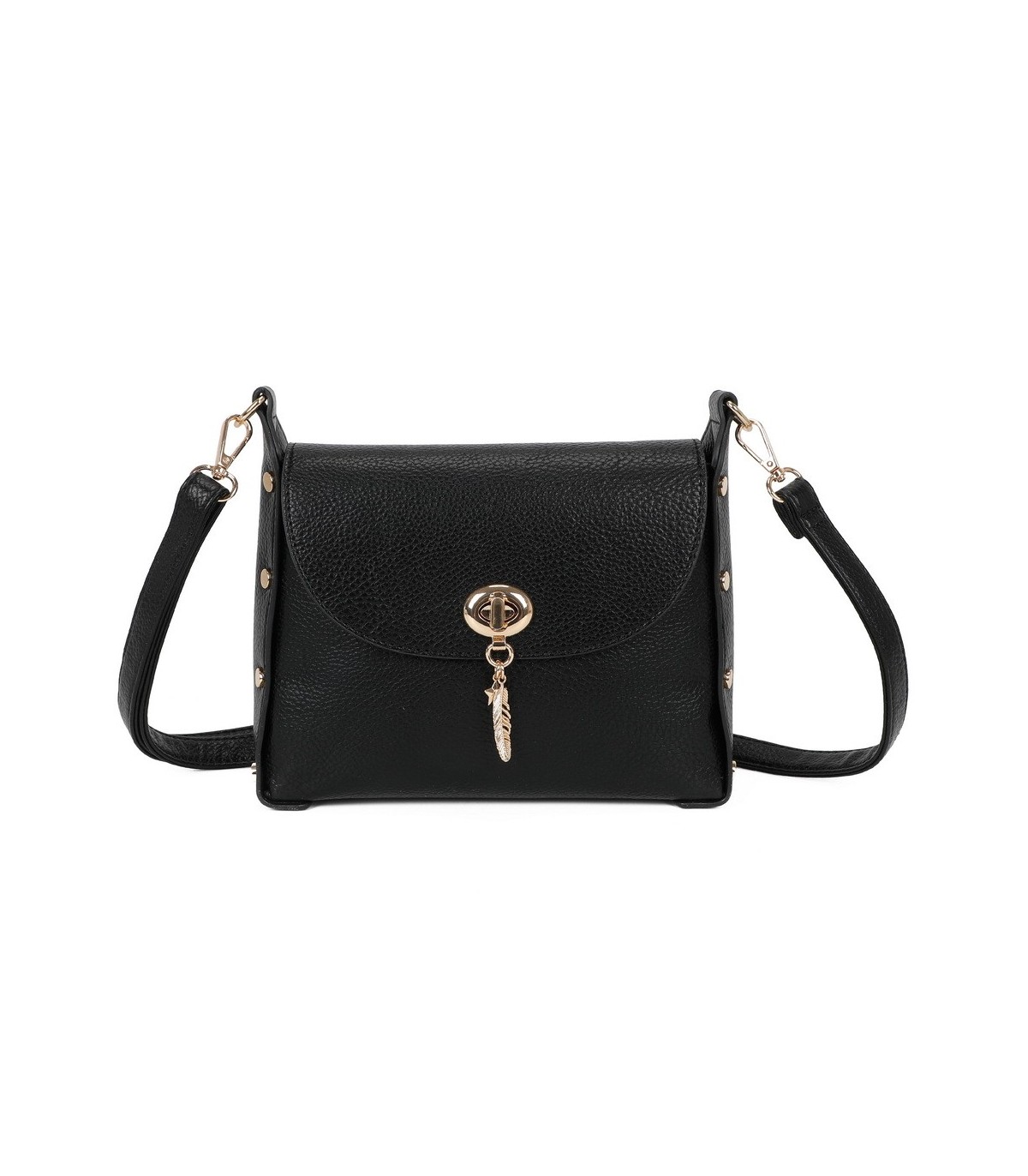 T11768 - Bolso pequeño con adorno de pluma dorada