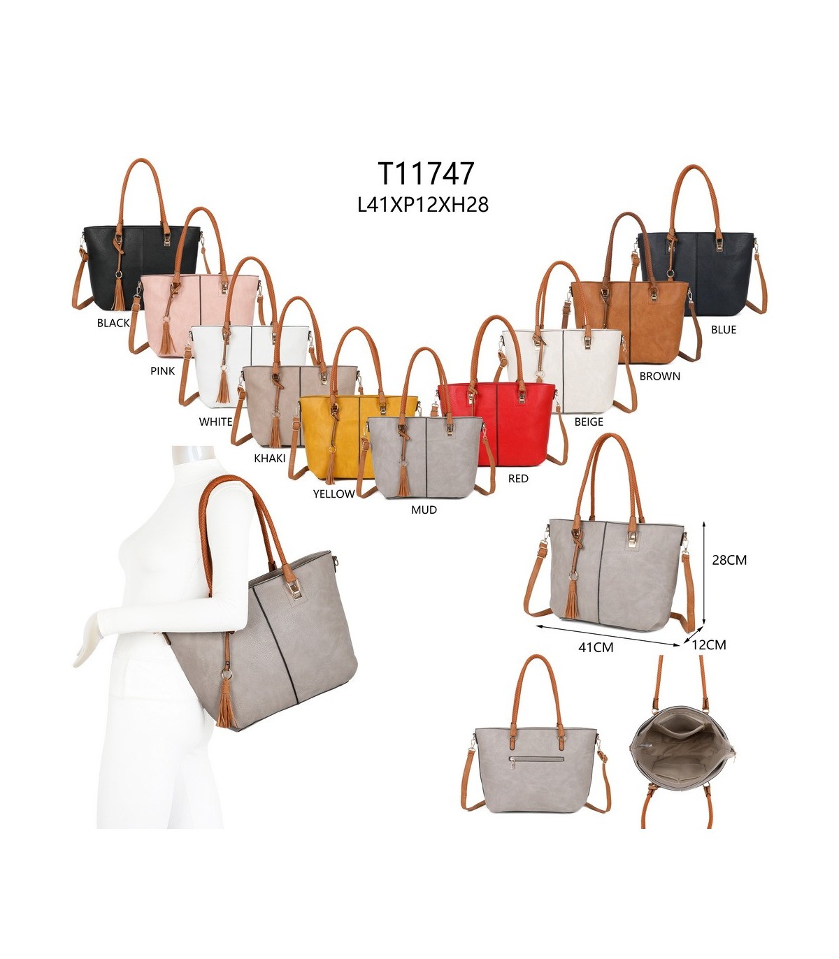T11747 - Bolso con borla decorativa y apto para llevar en el hombro