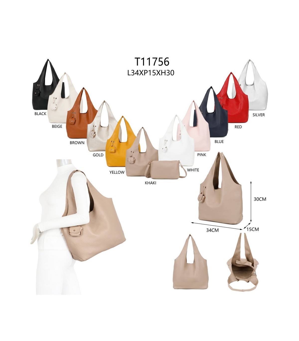T11756 - Bolso rectangular de asas grandes con neceser y monedero