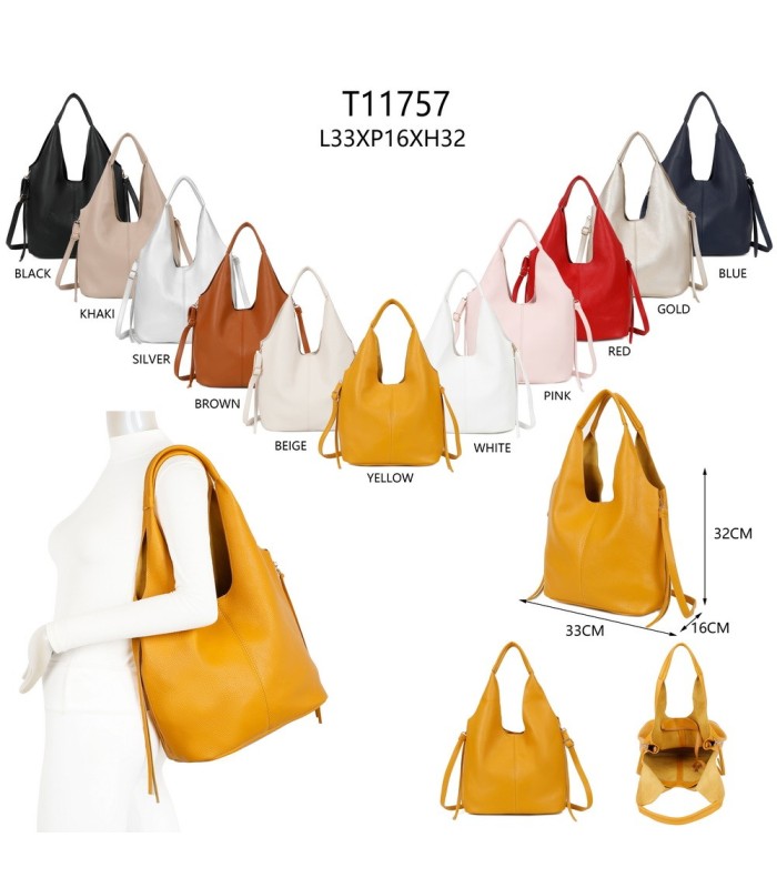 T11757 - Bolso estilo hongo con flecos a los lados amplio espacio interior