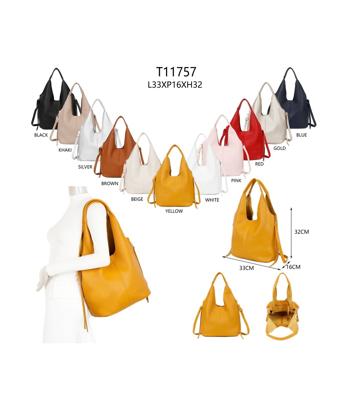 T11757 - Bolso estilo hongo con flecos a los lados amplio espacio interior