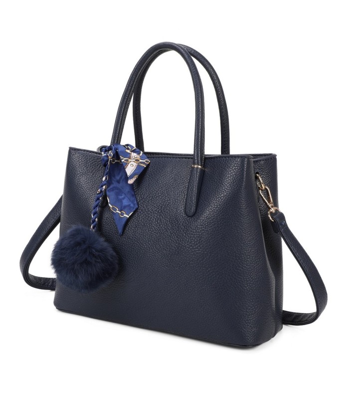 T11765 - Bolso de mano con pompón y pañuelo del mismo color