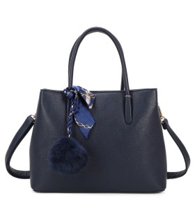 T11765 - Bolso de mano con pompón y pañuelo del mismo color