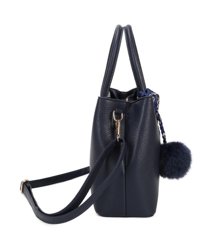 T11765 - Bolso de mano con pompón y pañuelo del mismo color