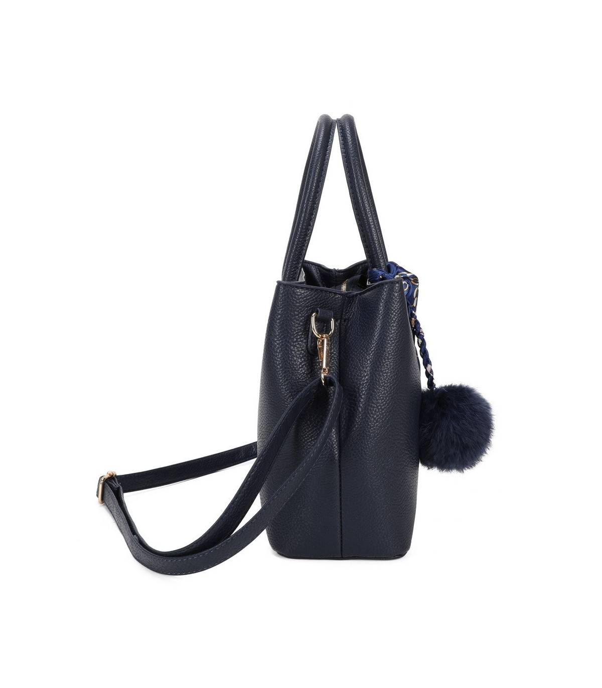 T11765 - Bolso de mano con pompón y pañuelo del mismo color