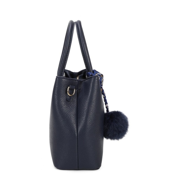 T11765 - Bolso de mano con pompón y pañuelo del mismo color
