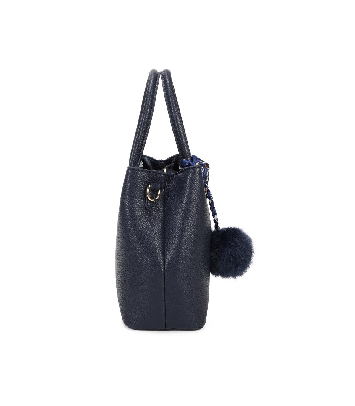 T11765 - Bolso de mano con pompón y pañuelo del mismo color