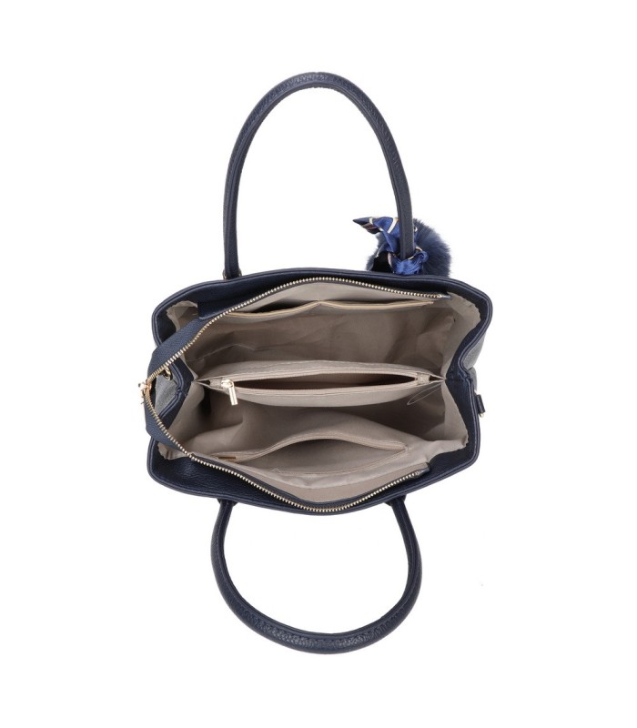 T11765 - Bolso de mano con pompón y pañuelo del mismo color