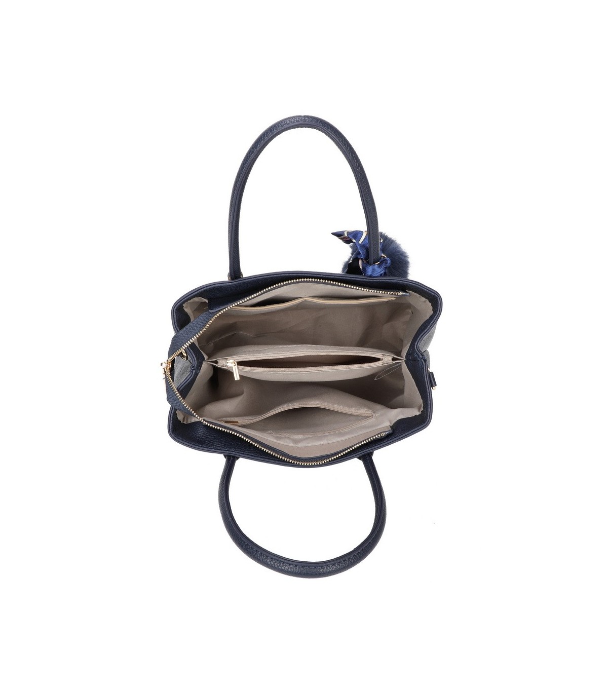 T11765 - Bolso de mano con pompón y pañuelo del mismo color