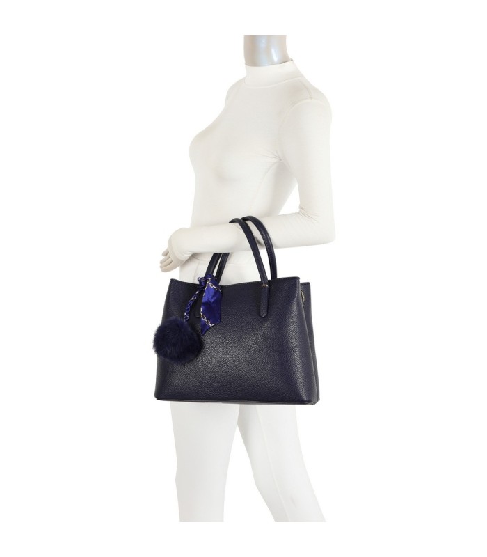 T11765 - Bolso de mano con pompón y pañuelo del mismo color