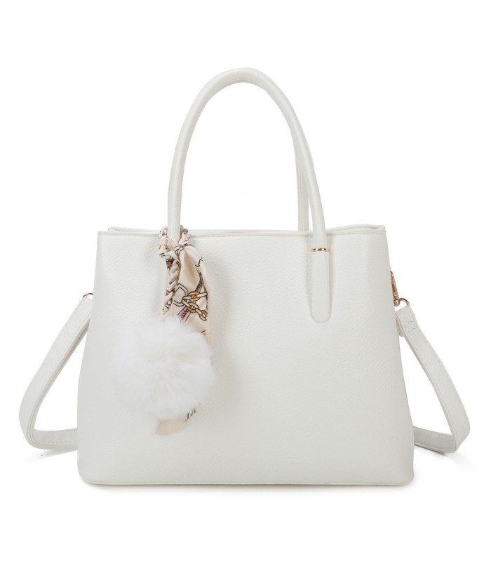 T11765 - Bolso de mano con pompón y pañuelo del mismo color