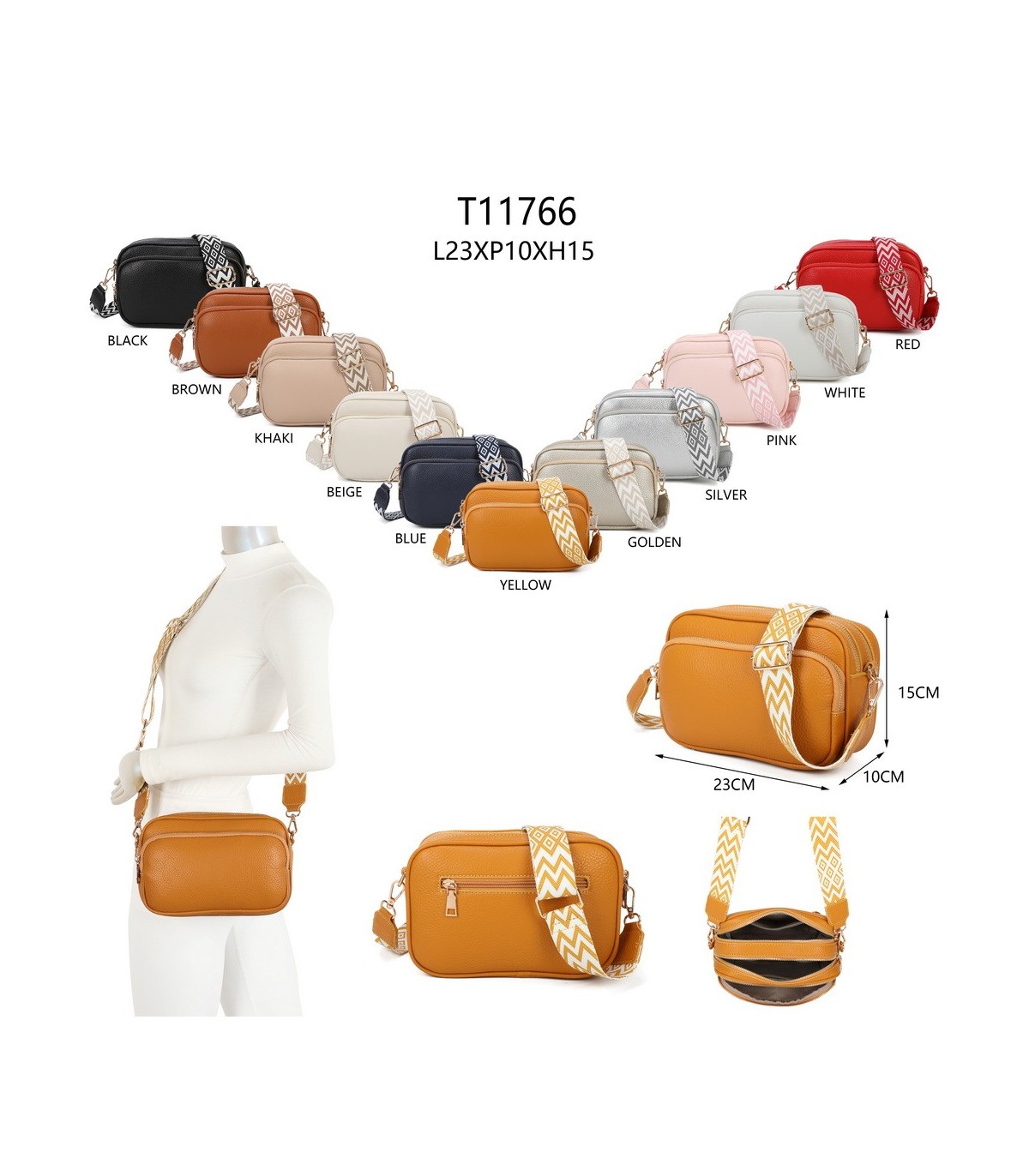 T11766 - Bolso bandolera con motivos geométricos