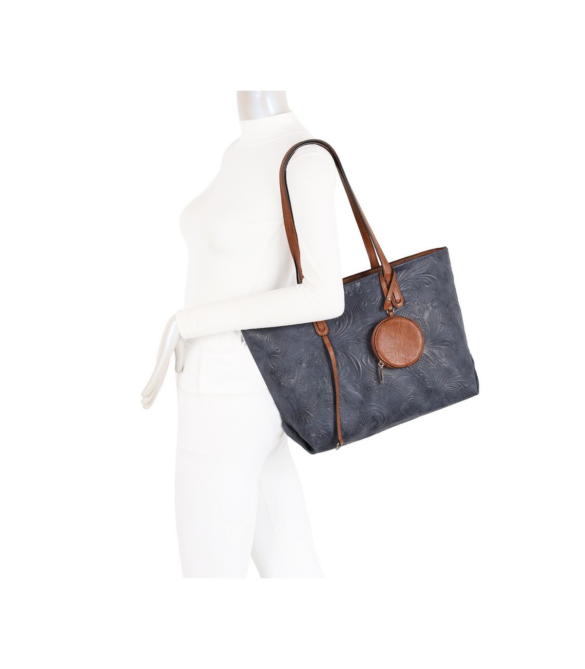 T11725 - Bolso de hombro con monedero y textura de hojas