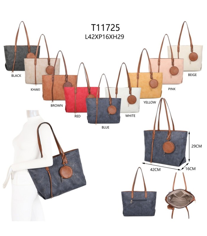 T11725 - Bolso de hombro con monedero y textura de hojas