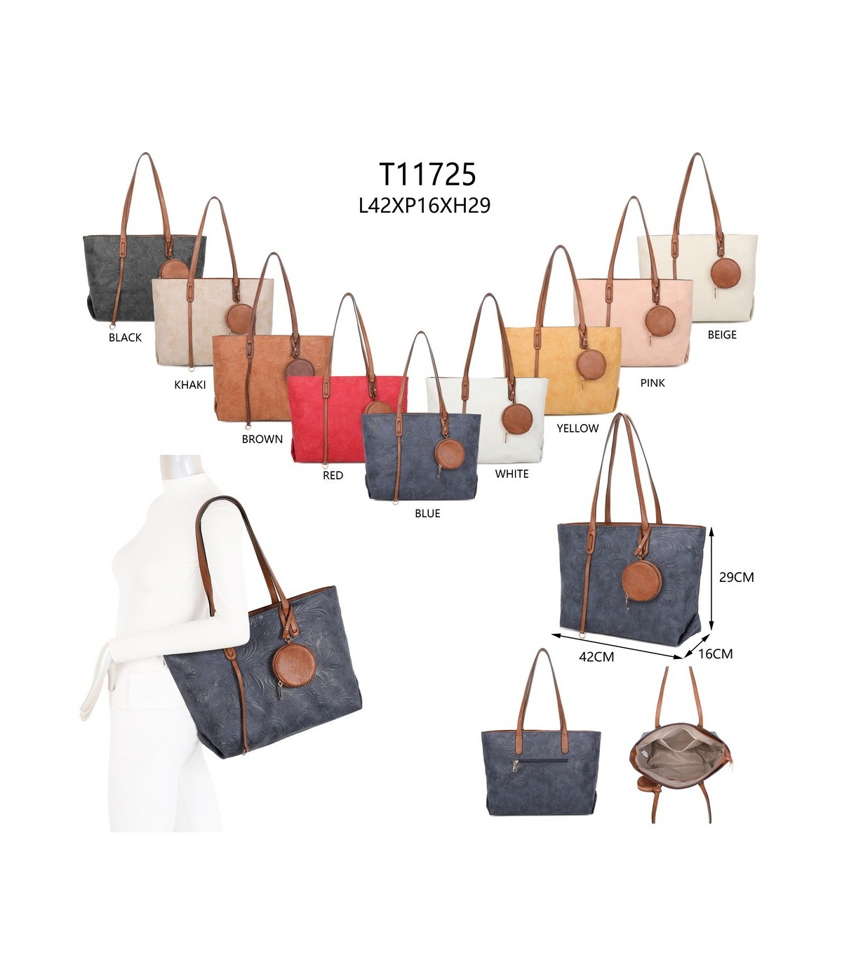 T11725 - Bolso de hombro con monedero y textura de hojas