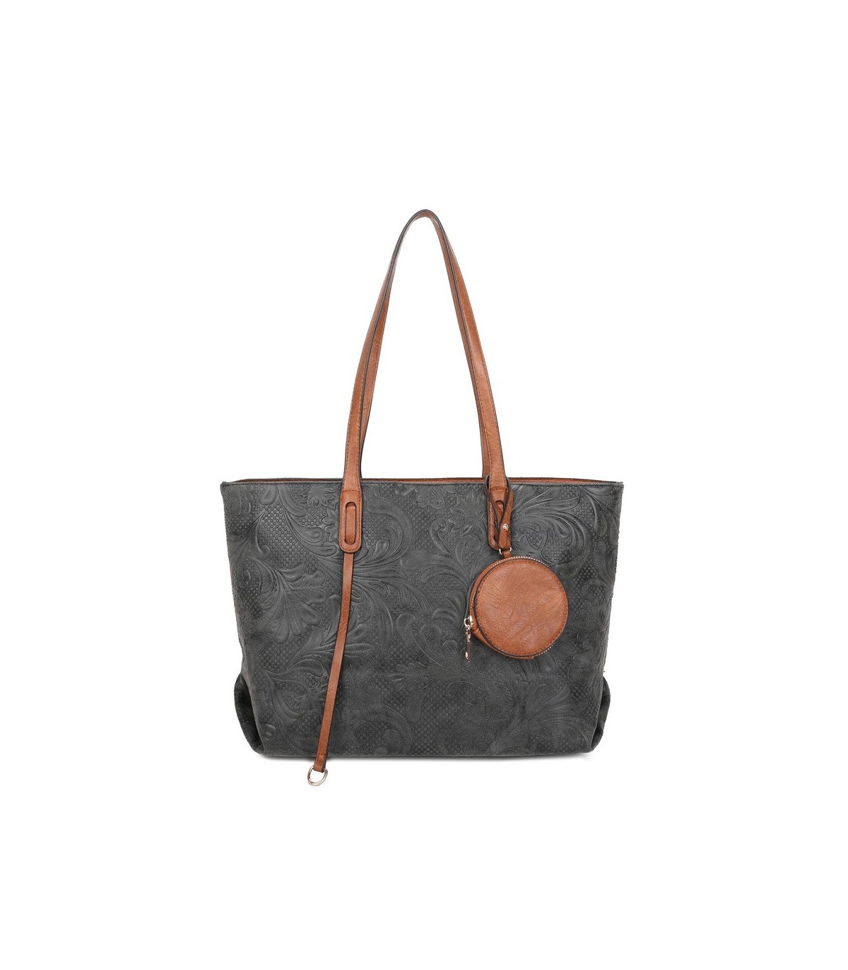 T11725 - Bolso de hombro con monedero y textura de hojas