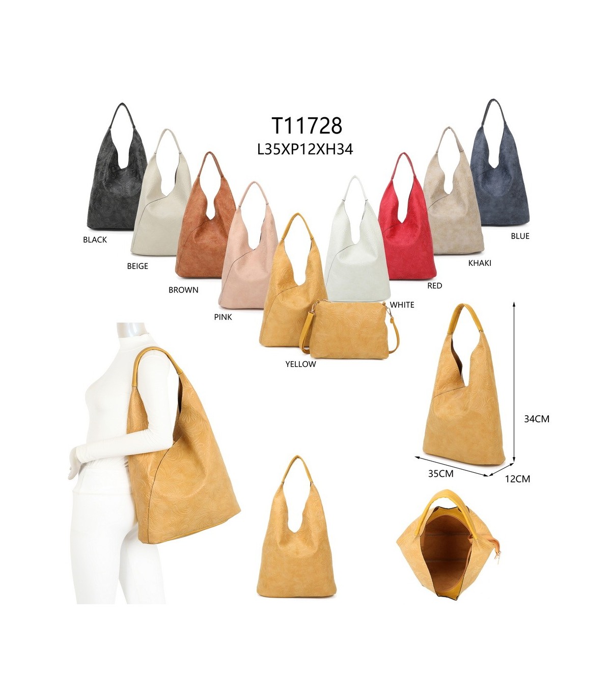 T11728 - Bolso hombro con asa grande y gran compartimento con neceser a juego