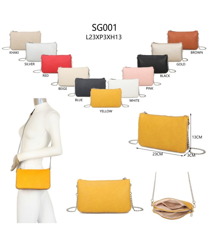 SG001 -  Bolso bandolera para mujer con cadena plateada y dos compartimentos
