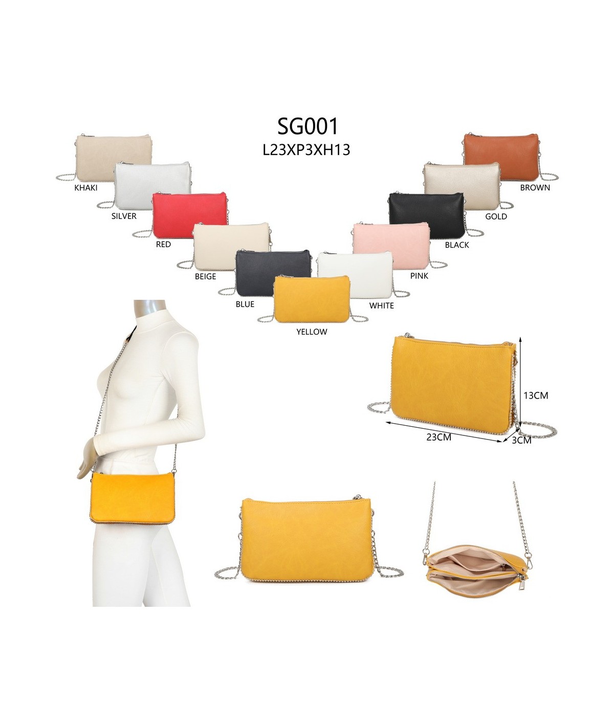 SG001 -  Bolso bandolera para mujer con cadena plateada y dos compartimentos