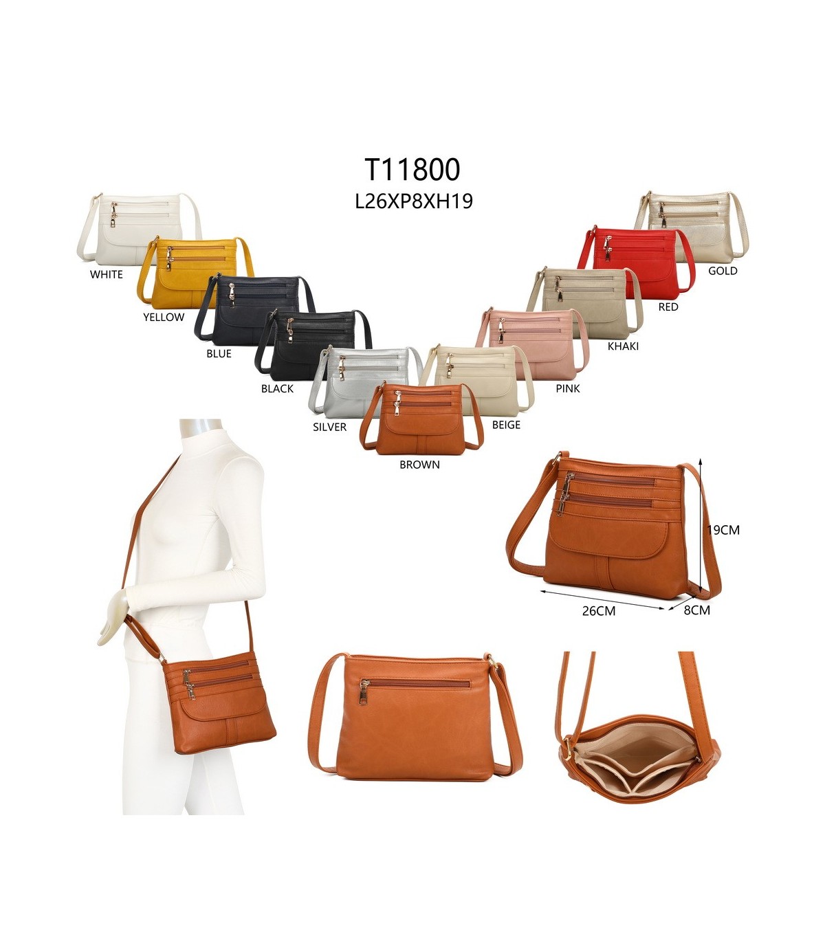 T11800 - Bolso cuadrado con bandolera y múltiples bolsillos