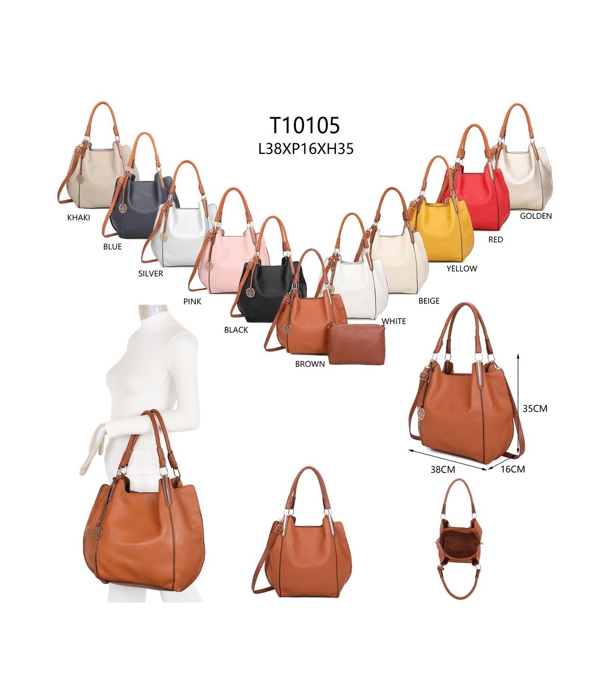 T10105 - Bolso con neceser y bandolera con adorno de emblema
