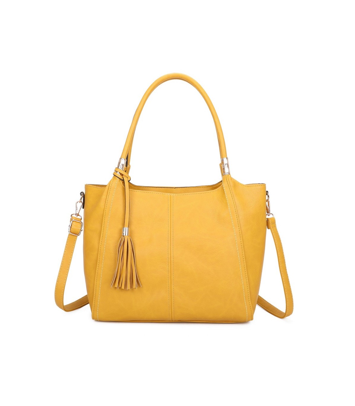T11798 - Bolso de mano con borla del mismo color grande y con bandolera para llevarlo colgado